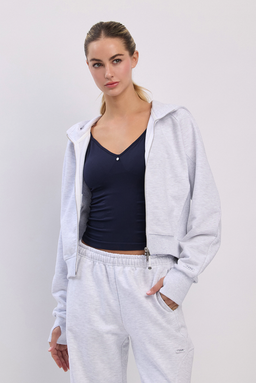 TZ141 RIBBED BLOCK ZIP-UP L.GRAY サイズ: ONESIZE