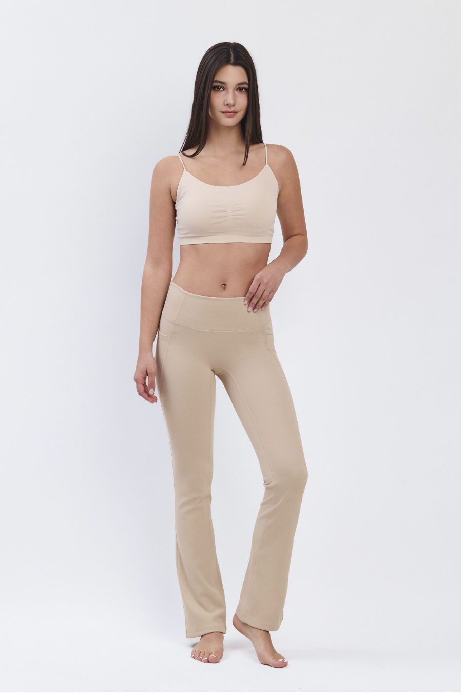 PL418 BONDED FLARE LEGGINGS BEIGE サイズ: S/M
