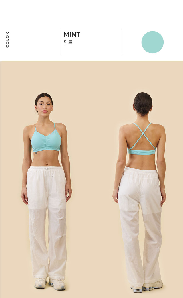 TB014 SHIRRED CROSS-BACK BRA TOP MINT SOLID サイズ: S/M