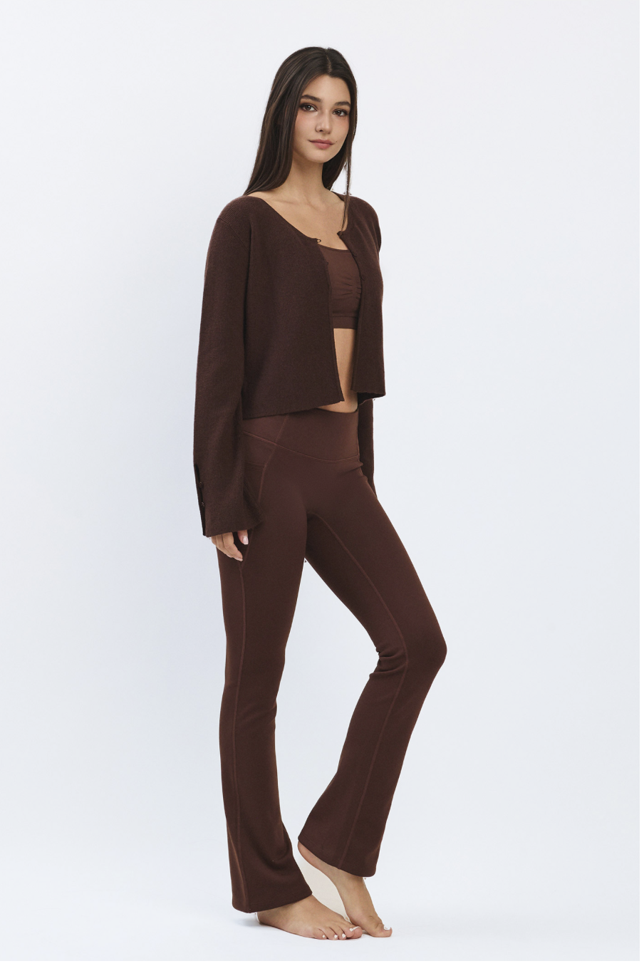 PL418 BONDED FLARE LEGGINGS BROWN サイズ: S/M