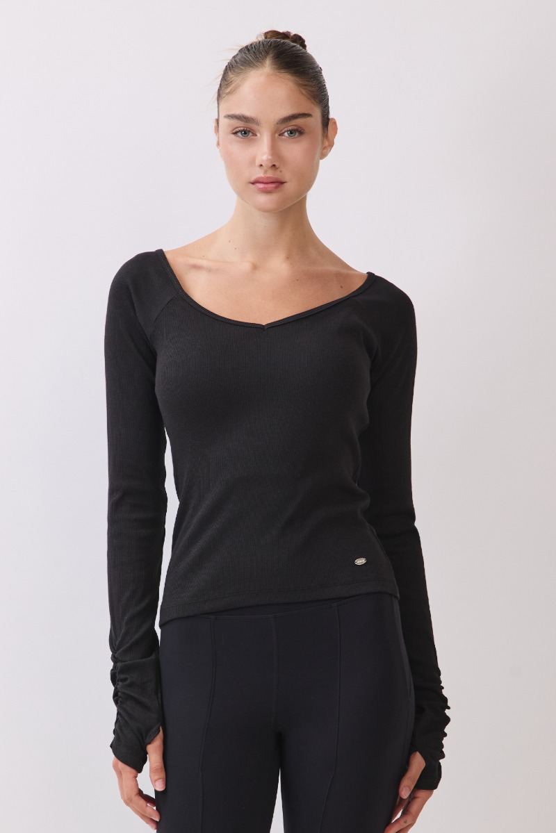 TL134 RIBBED L/SLEEVE T-SHIRT BLACK サイズ: S/M