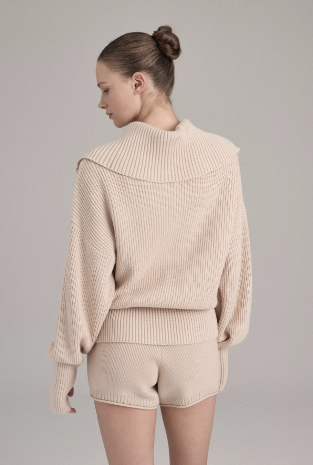 KC001 HIGH-NECK KNIT ZIP-UP BEIGE SOLID サイズ: F