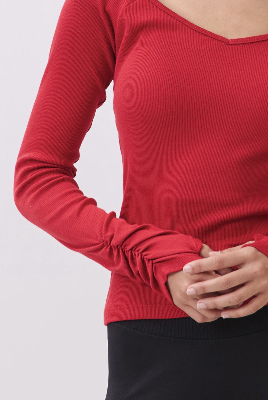 TL134 RIBBED L/SLEEVE T-SHIRT RED サイズ: S/M