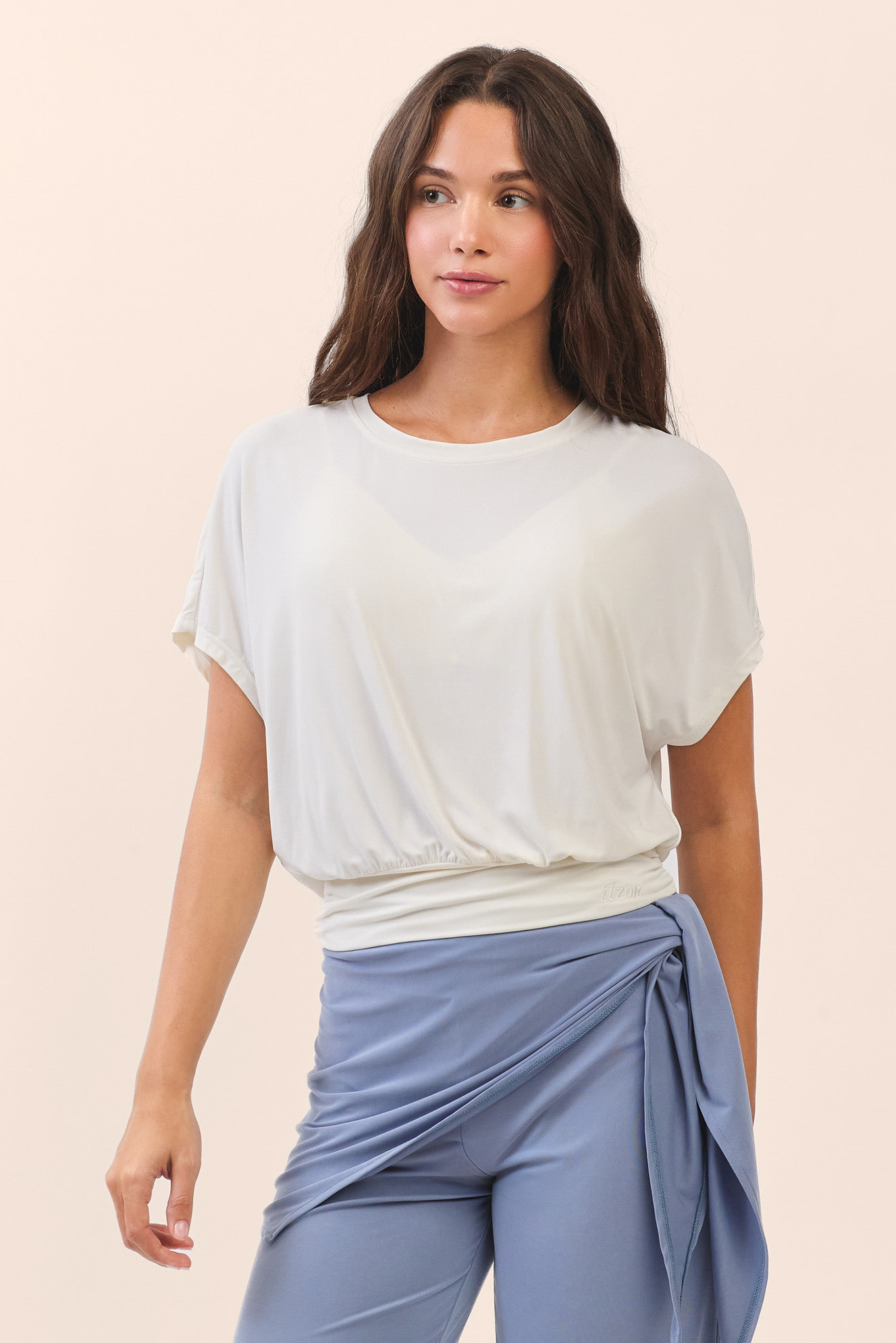 TS124 SHAPE BANDING CROP TEE IVORY SOLID