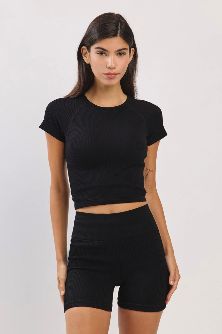 TS006 WAFFLE TOP BLACK サイズ: S/M