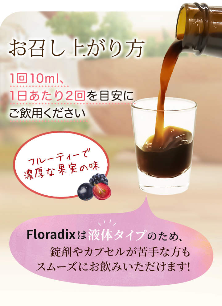 Floradixのお召し上がり方!1回10mlを1日2回