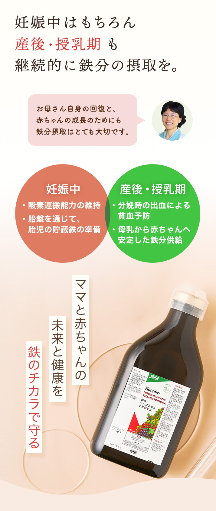 妊娠中や産後・授乳期にも鉄分を摂取することが大切です。