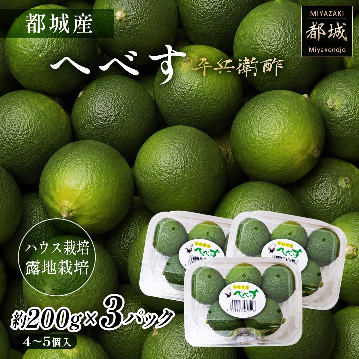 宮崎県都城産 へべす 3パックセット （ハウス・露地栽培）