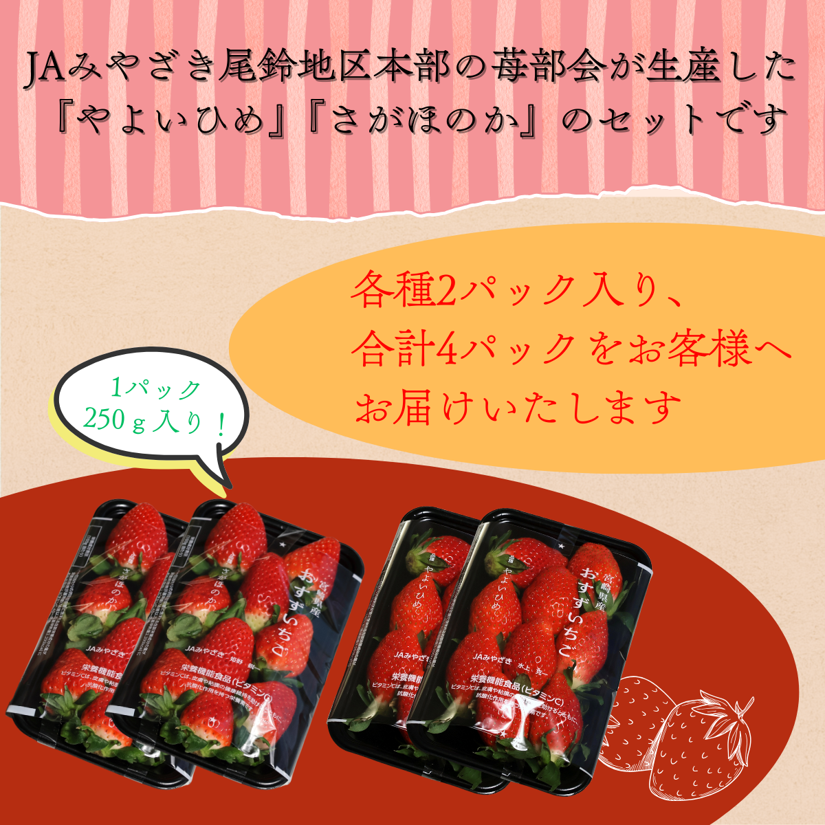 宮崎県尾鈴産 さがほのか＆やよいひめ 4パック