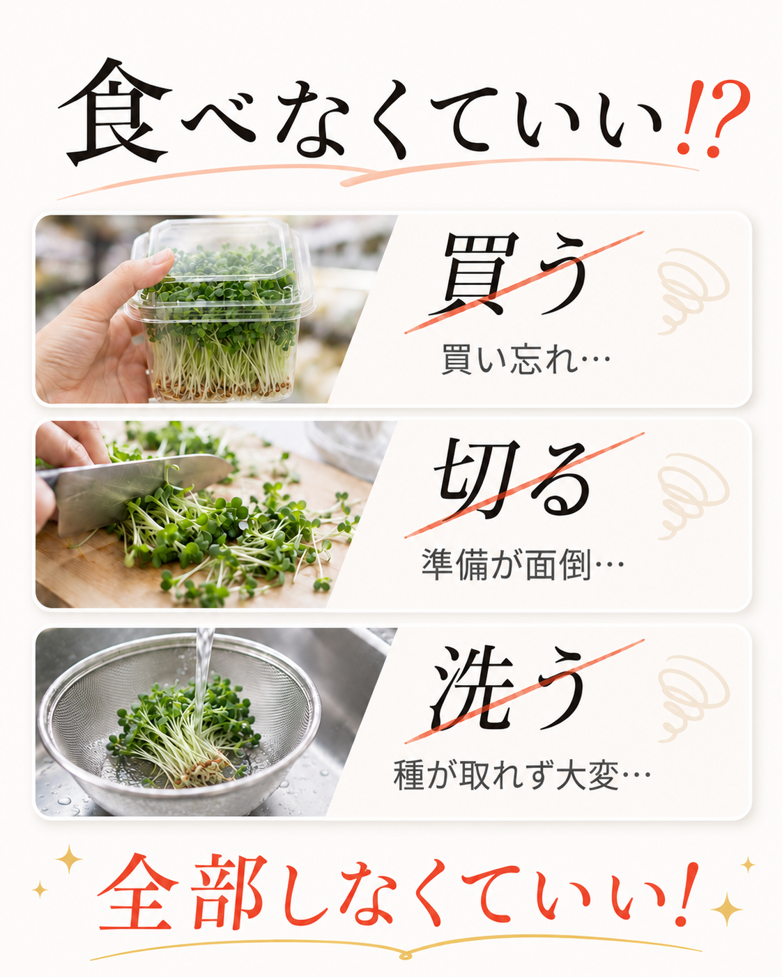 食べなくていい！ブロッコリースプラウトを買う、洗う、切る。全部しなくていい！