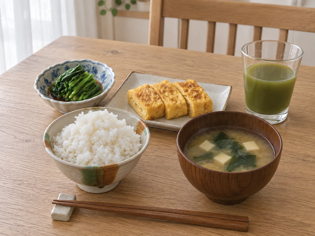 朝食と青汁を並べた、取り入れ方のイメージ
