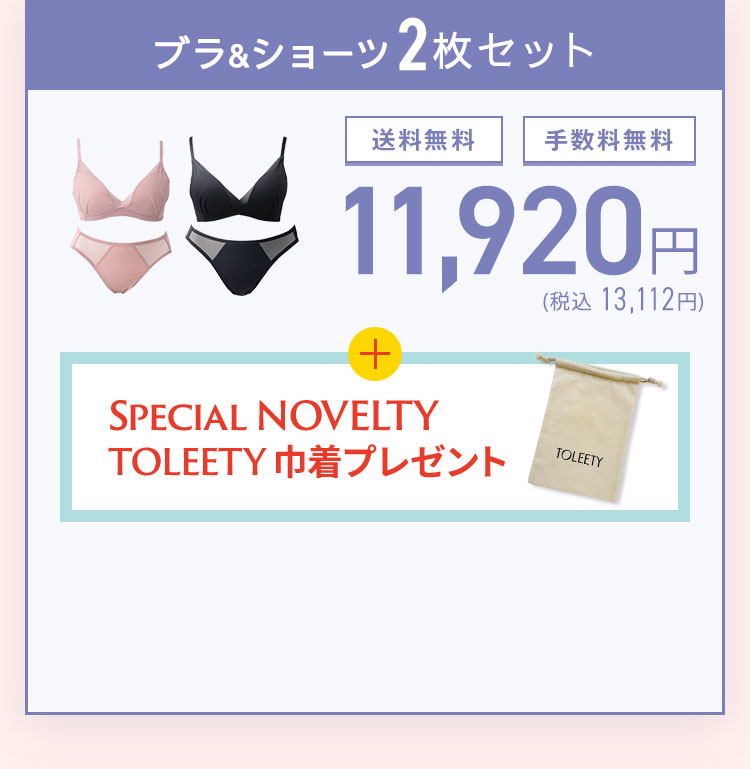 TOLEETY トゥリーティ 軽やかストレスフリーブラ&ショーツセット