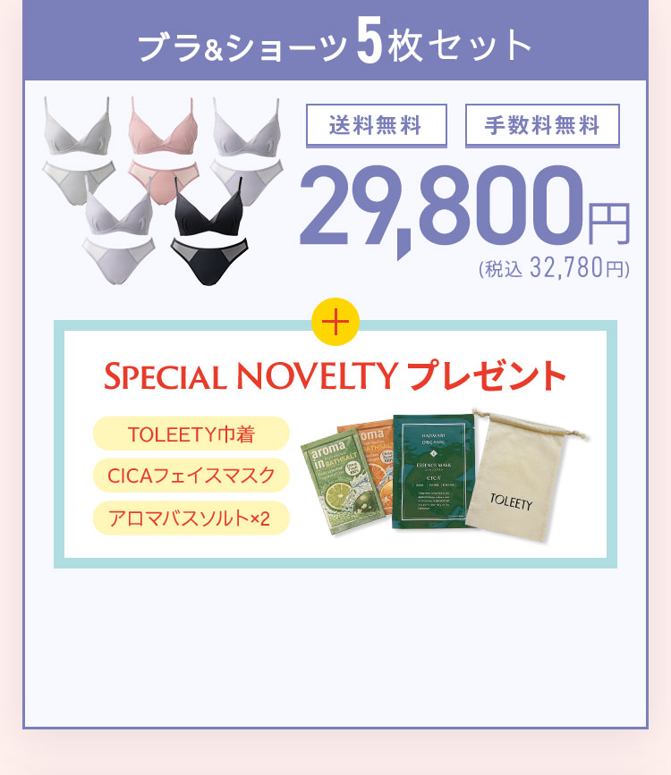 TOLEETY トゥリーティ 軽やかストレスフリーブラ&ショーツセット