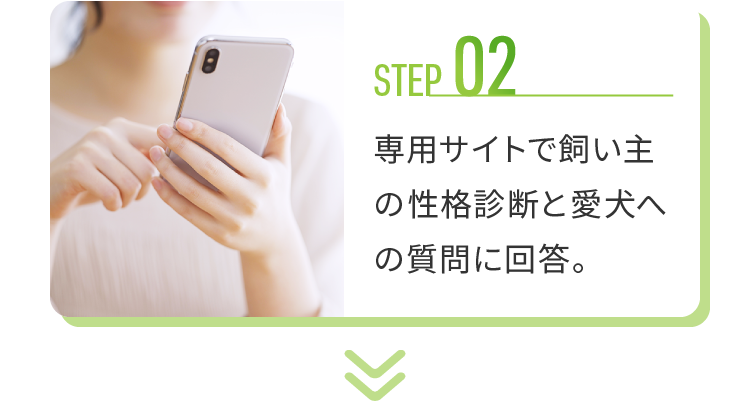step 02 専用サイトで飼い主の性格診断と愛犬への質問に回答。