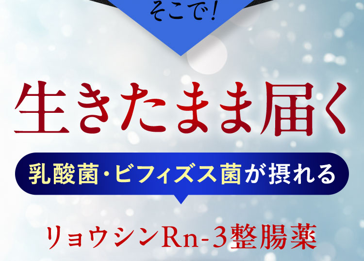 そこで！ 生きたまま届く乳酸菌・ビフィズス菌が摂れる リョウシンRn-3整腸薬