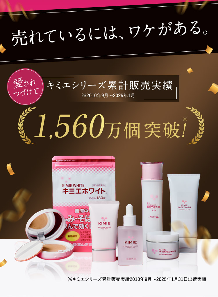 売れているには、ワケがある。 愛されつづけて キミエシリーズ累計販売実績※2010年9月から2025年1月 1,560万個突破！※ ※キミエシリーズ累計販売実績2010年9月から2025年1月31日出荷実績