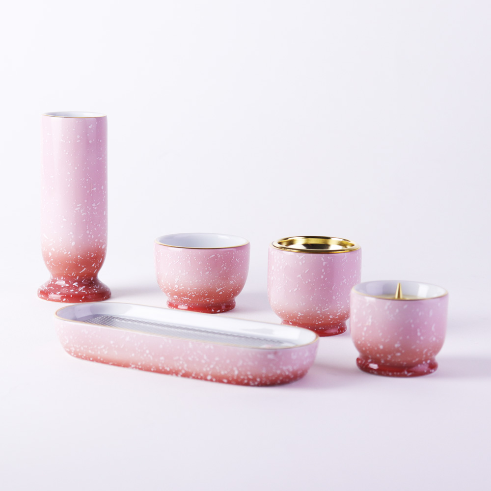 光綺III 五具足 有田焼き【ピンク  / レッド】