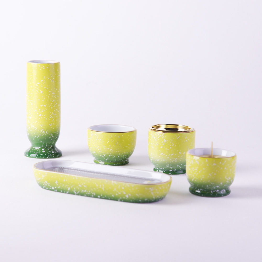 光綺III 五具足 有田焼き【イエロー / グリーン】