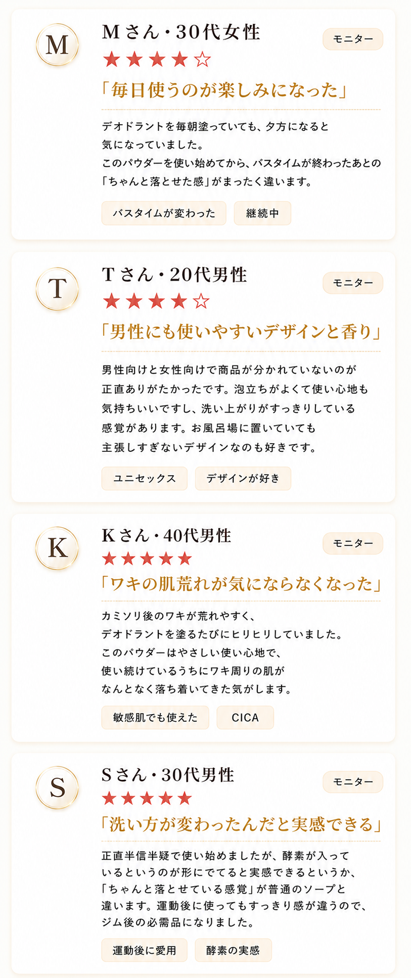 ubuyu モニターレビュー｜30代女性・20代男性・40代男性・30代男性の口コミ