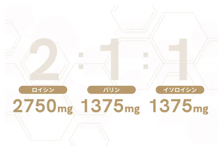2(ロイシン 2750mg):1(バリン 1375mg):1(イソロイシン 1375mg)