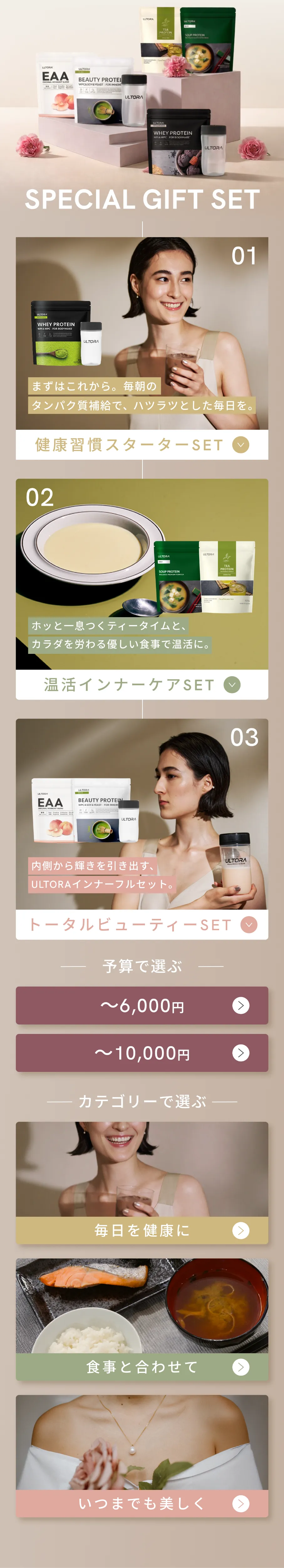 ULTORAプロテインの世界観と、母の日ギフトの魅力。セット選びのナビゲーション付き。