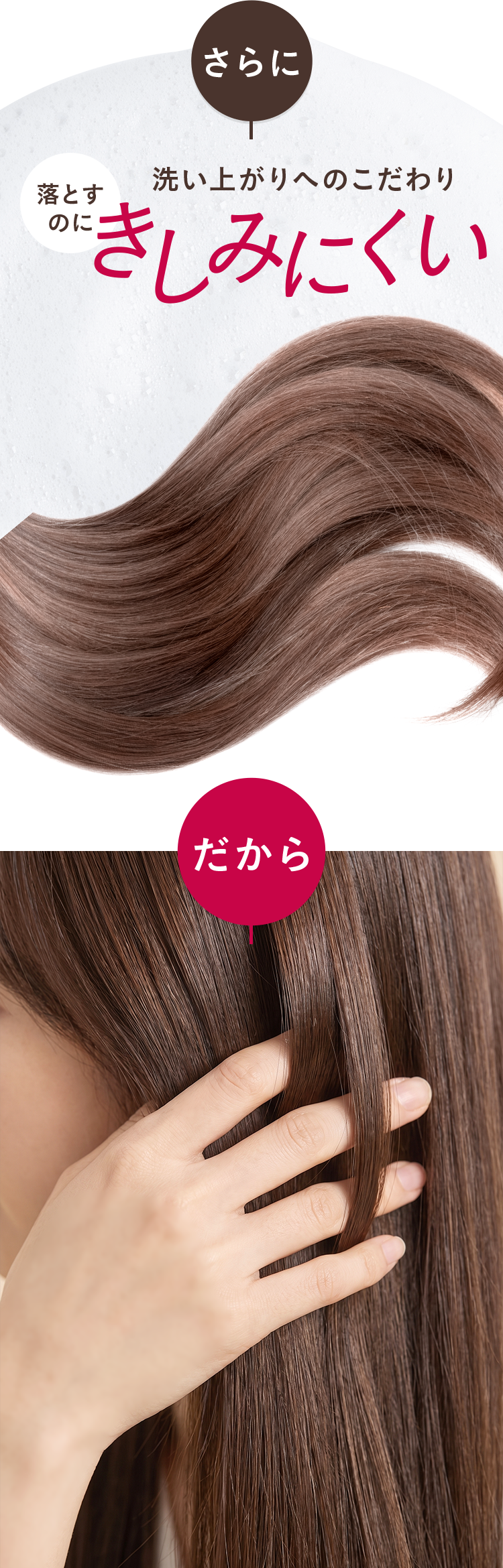 さらに、洗い上がりのこだわり 落とすのにきしみにくい