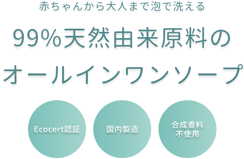 赤ちゃんから大人まで泡で洗える99%天然由来原料のオールインワンソープ