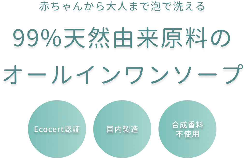 赤ちゃんから大人まで泡で洗える99%天然由来原料のオールインワンソープ