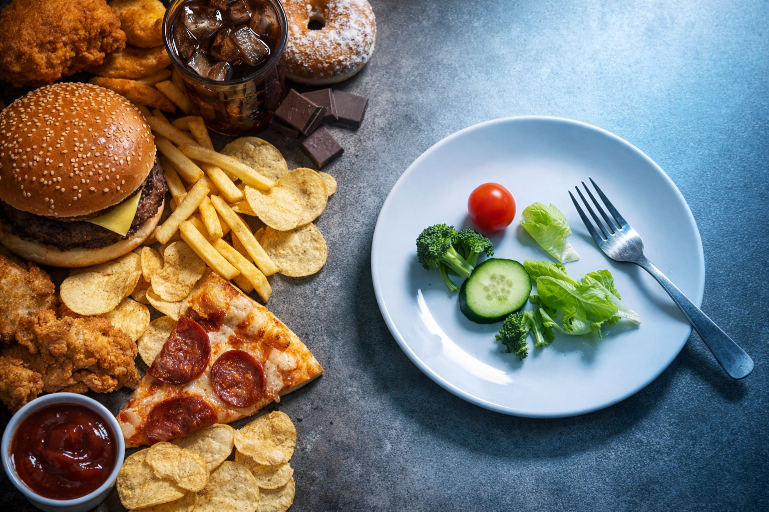 ジャンクフードと野菜の対比