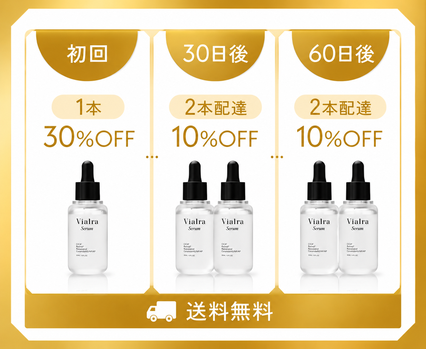 初回1本30%OFF、30日後2本配達10%OFF、60日後2本配達10%OFF...送料無料でお届け