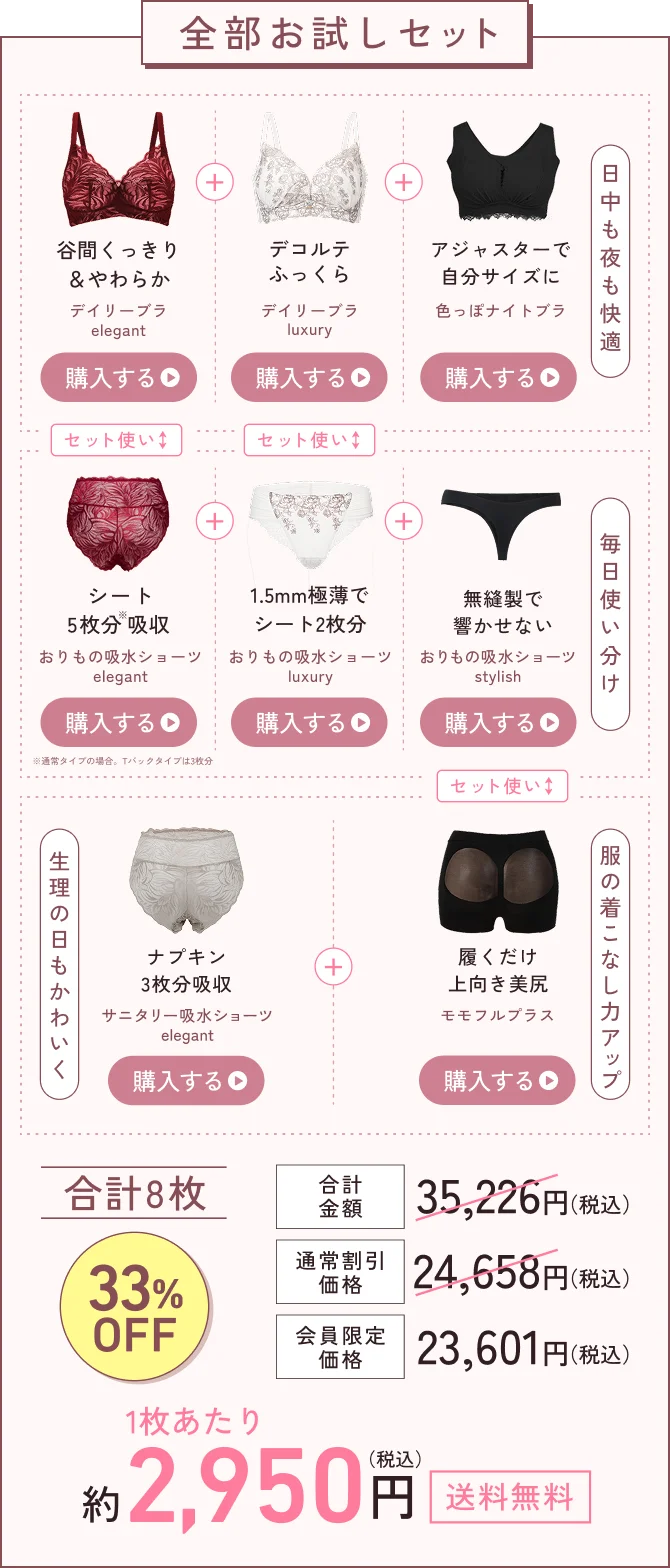 全部お試しセット。合計8枚で33%OFF