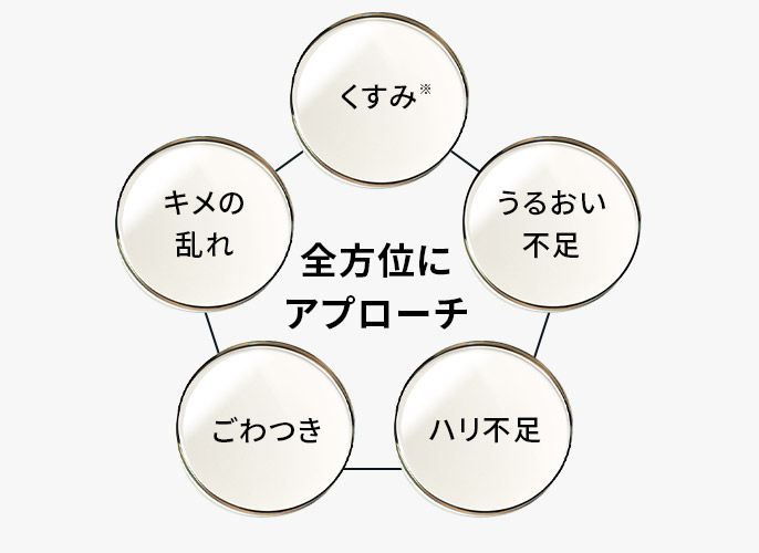 くすみ・キメ乱れ・うるおい不足・ごわつき・ハリ不足、全方位にアプローチ