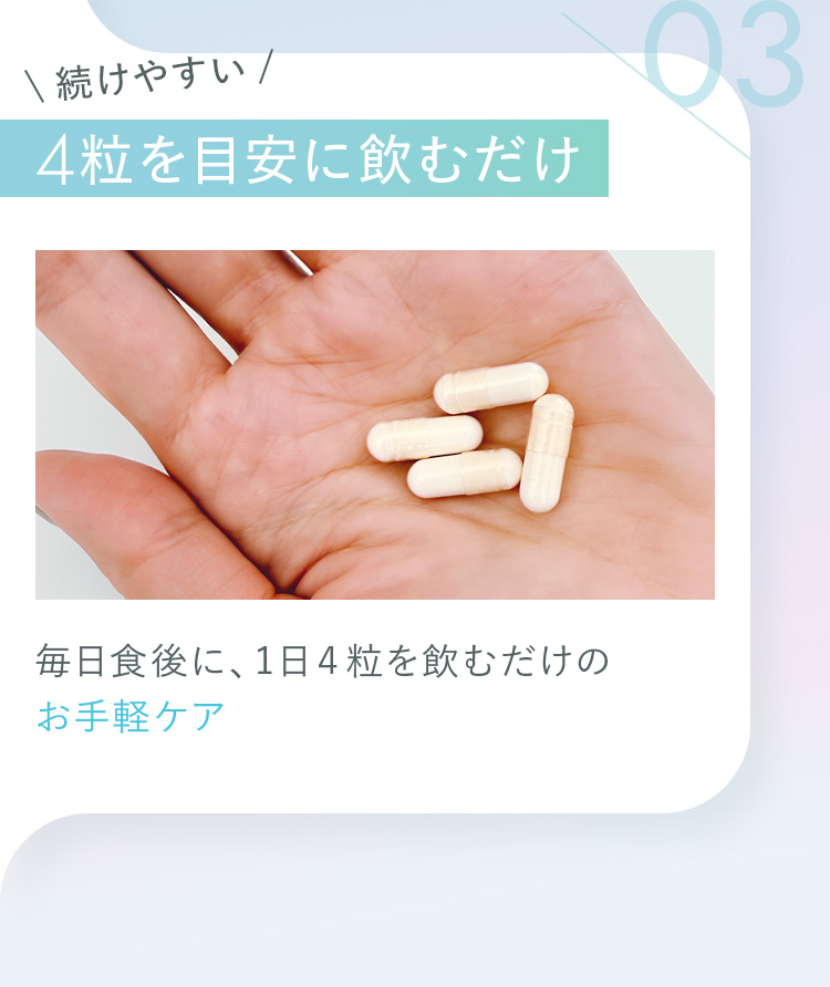 その３、毎日食後に、1日4粒を飲むだけのお手軽ケア