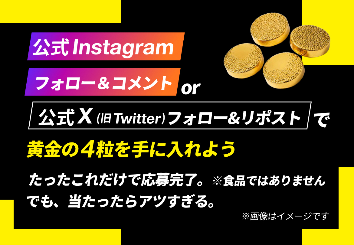 VITA POWERの1日摂取量4粒を原寸大の純金で再現。