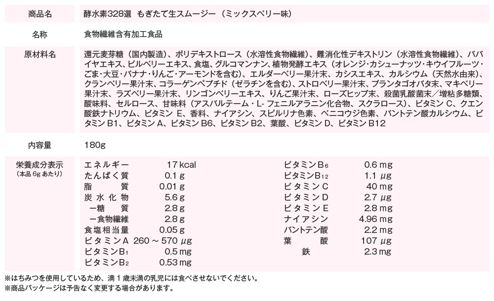 商品名：酵水素328選　もぎたて生スムージー（ミックスベリー味）
