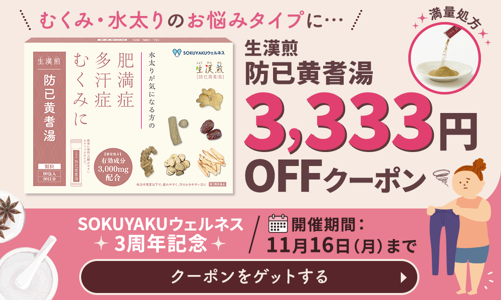 【SOKUYAKUウェルネス 3周年記念:3,333円OFFクーポン】防已黄耆湯<満量処方>