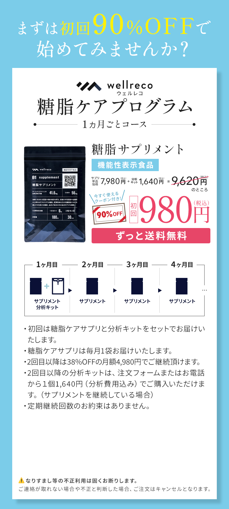 まずは初回75%OFFで始めてみませんか？糖脂ケアプログラム1ヶ月ごとコース
