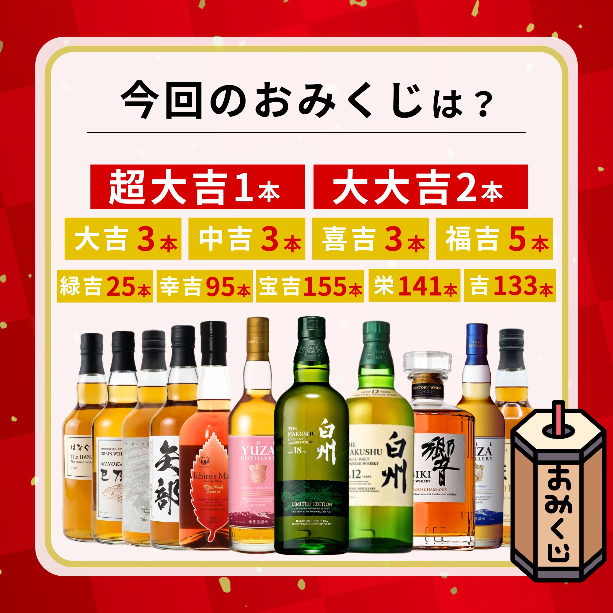 《予約販売開始》【幸運の大還元みくじ】8/26～8/28発送【566口限定】 白州18年リミテッドエディション YUZA 響 イチローズ など 福袋 酒くじ おみくじ ウイスキー くじ 最新