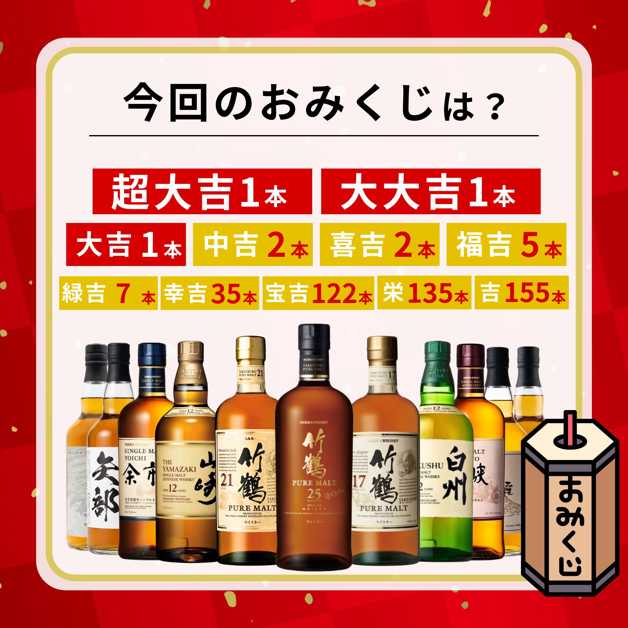 《予約販売開始》【新緑の伝説みくじ】6/24～6/26発送【466口限定】 竹鶴25年 山崎12年 白州12年 余市 宮城峡  など 福袋 酒くじ おみくじ ウイスキー くじ 最新