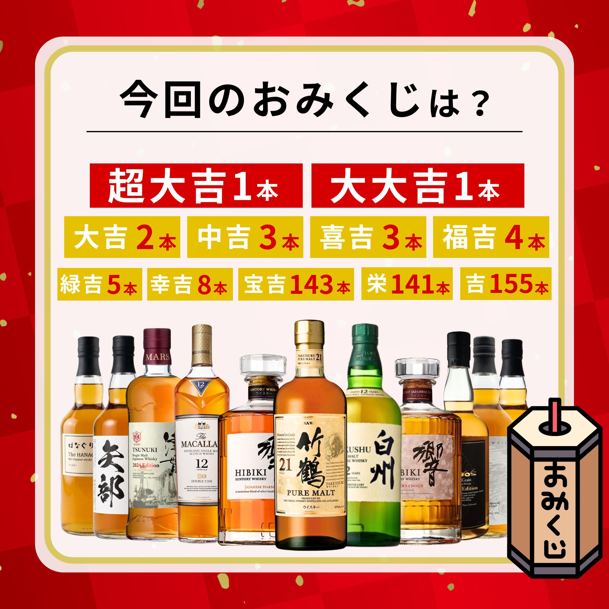 ＼7/30販売開始／【夢幻の豪運みくじ 466口限定】【第1弾】竹鶴 白州 響 マッカラン イチローズ 津貫 など 福袋 酒くじ おみくじ ウイスキー くじ 最新