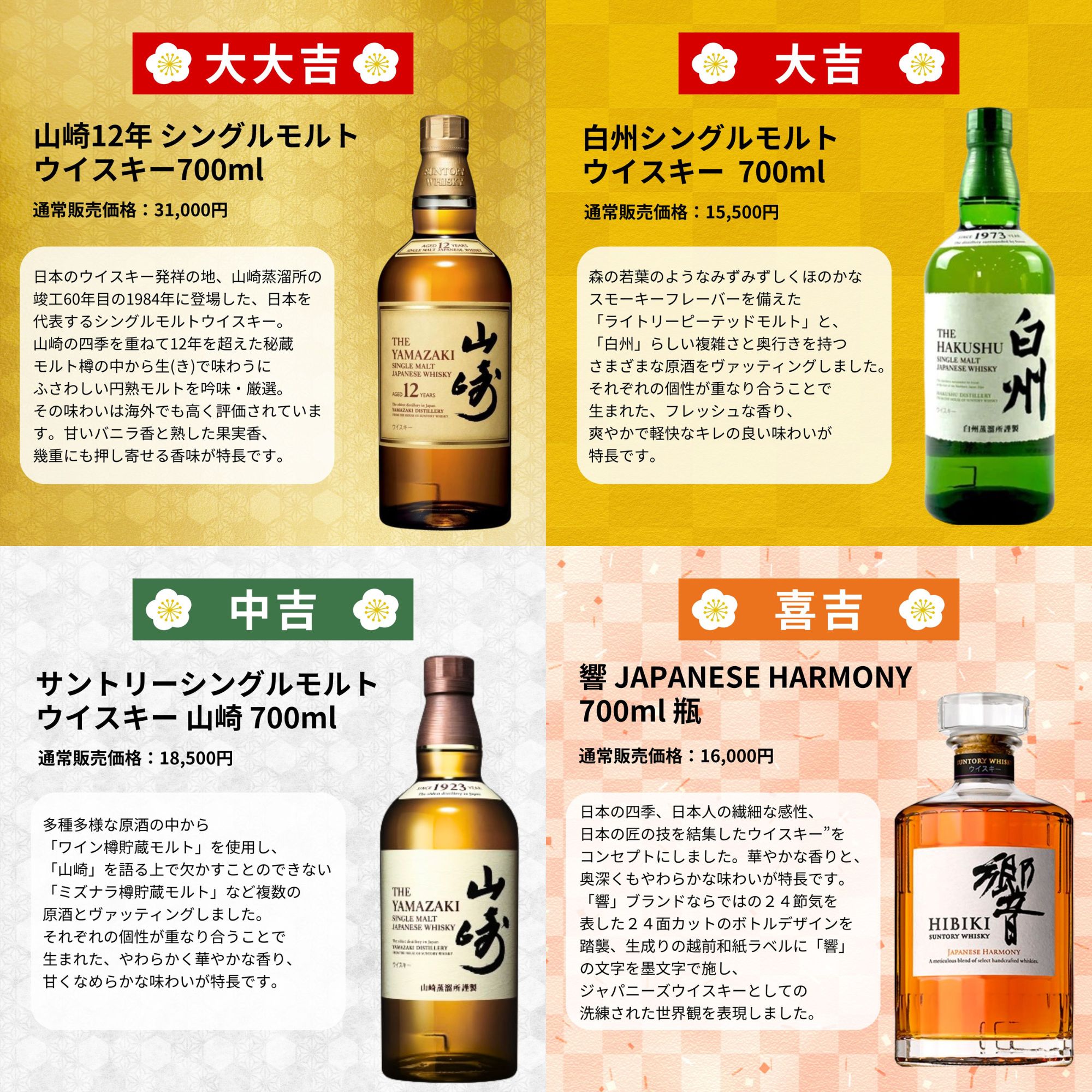 【定期】 ＼7/9販売開始／【第144弾】 【ウイスキーみくじ 466口限定】 山崎18年 山崎12年 白州 響ジャパニーズハーモニーなど