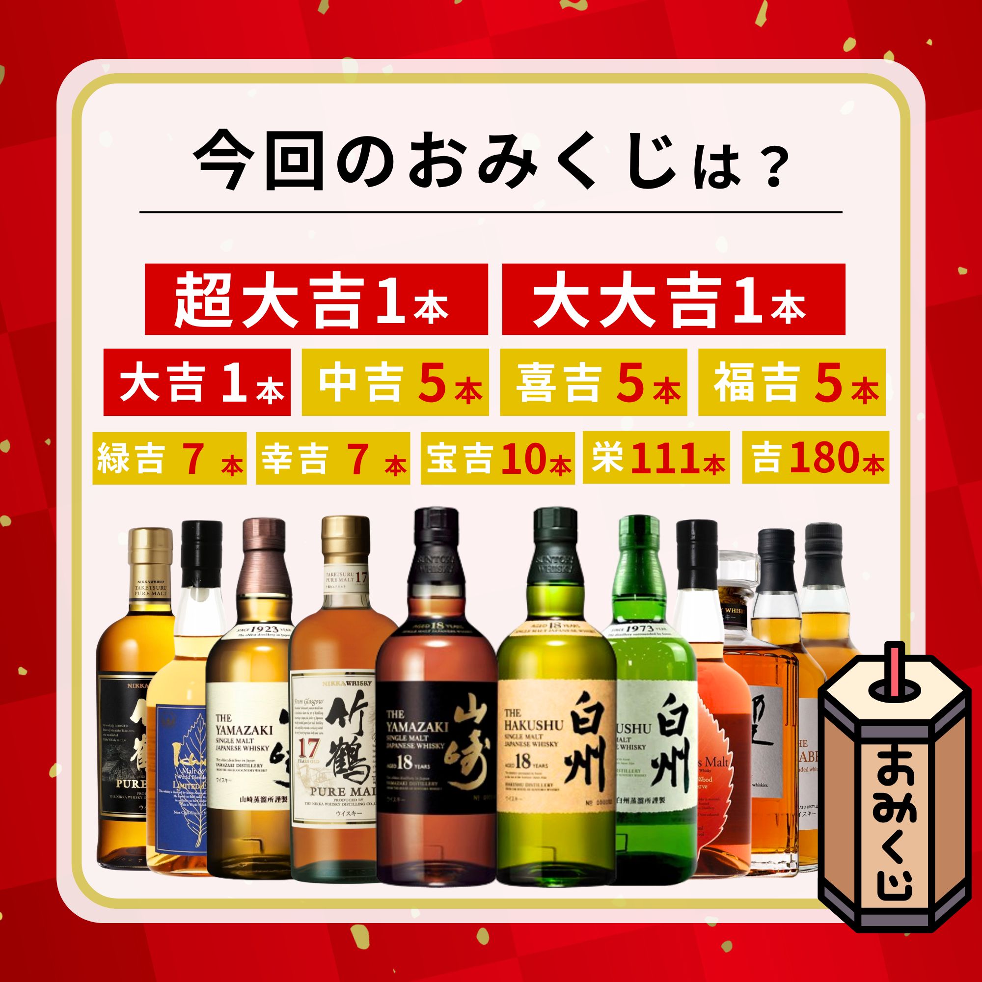 《予約販売開始》【さくら満開みくじ】4/28～4/30発送【333口限定】 山崎18年 白州18年 竹鶴17年 響 イチローズ 竹鶴 など 福袋 酒くじ おみくじ ウイスキー くじ 最新
