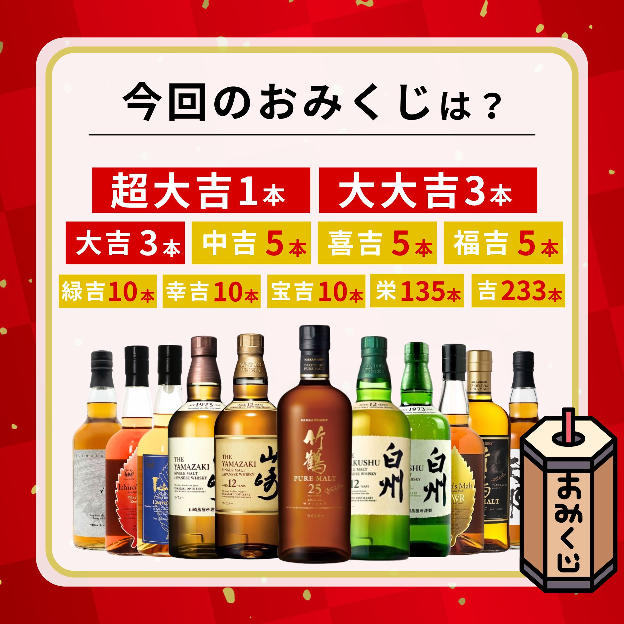 《予約販売開始》【春の黄金みくじ】4/8～4/10発送【420口限定】 竹鶴25年 山崎 余市 白州 イチローズ など 福袋 酒くじ おみくじ ウイスキー くじ 最新