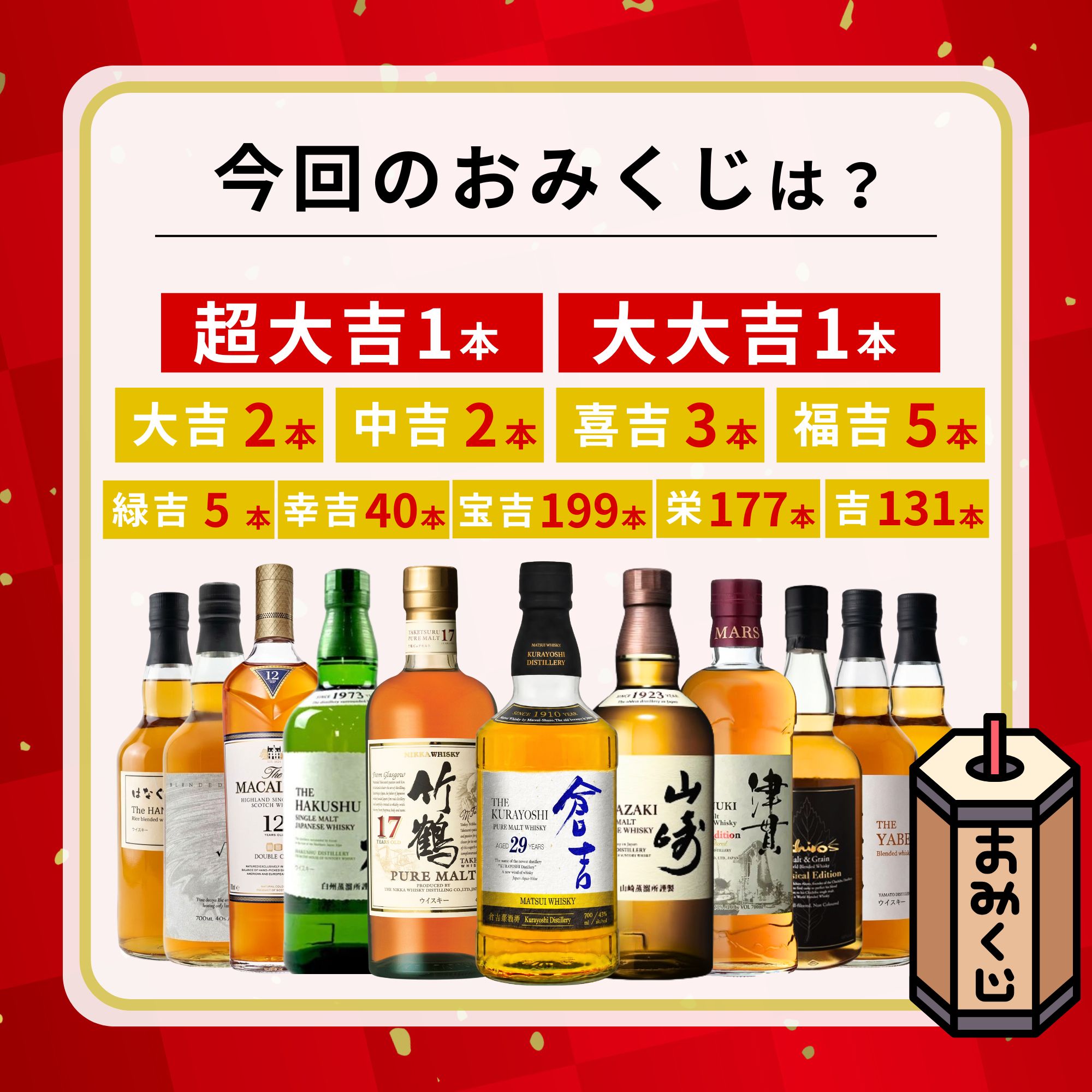 ＼7/22販売開始／【真夏の強運みくじ 第1弾】【566口限定】倉吉29年 竹鶴17年 山崎 白州 津貫 マッカラン イチローズ  など 福袋 酒くじ おみくじ ウイスキー くじ 最新