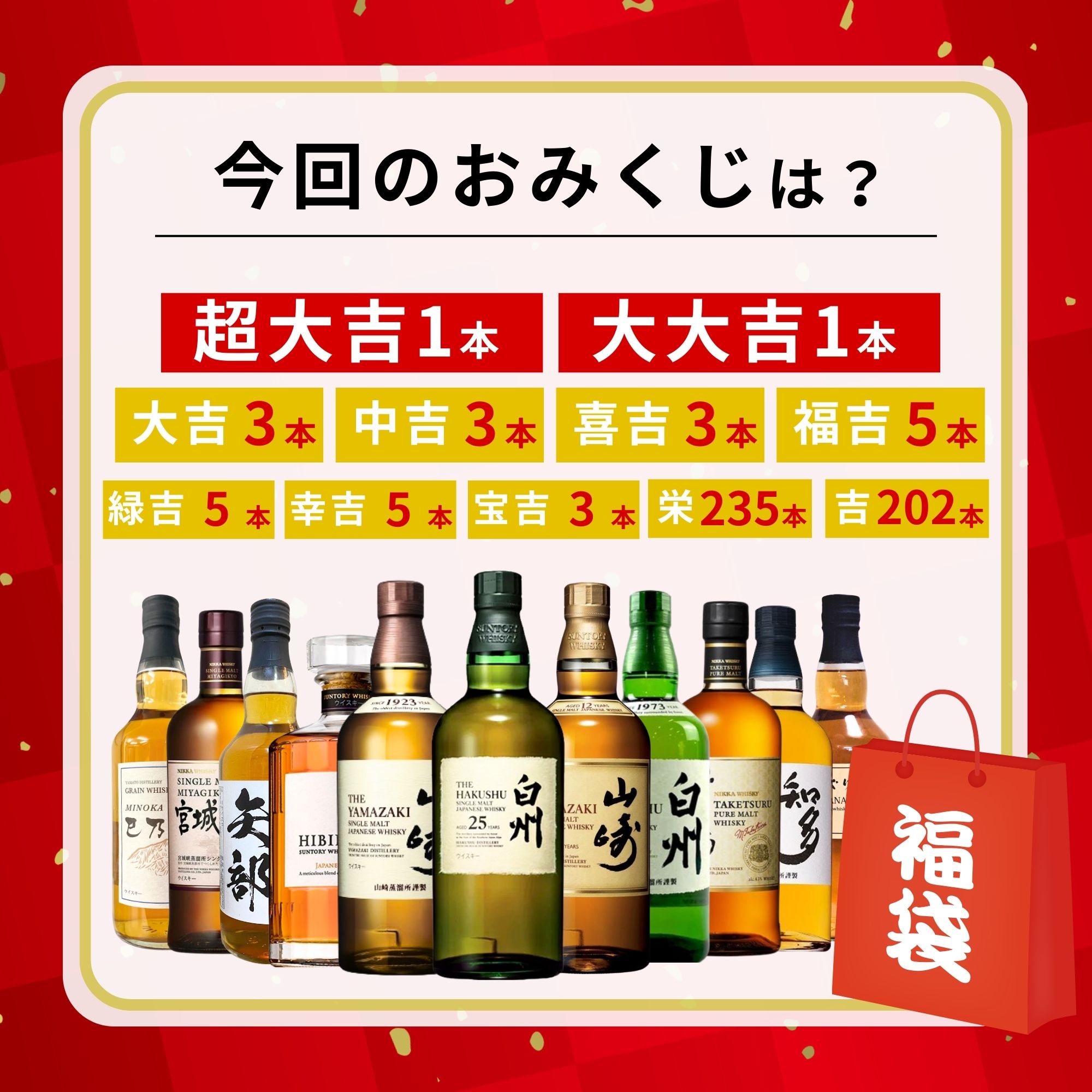 ≪予約受付開始！≫ 【2026 福袋みくじ】12/25～12/28発送【466口限定】 白州25年 山崎 響 竹鶴 知多 など 福袋 酒くじ おみくじ ウイスキー くじ 最新