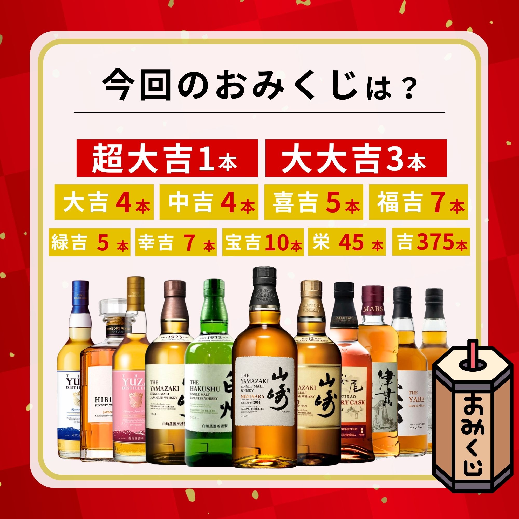 《予約販売開始》【奇跡の運命みくじ】9/28～9/30発送【466口限定】 山崎ミズナラ2014 山崎 白州 桜尾 YUZA 響 津貫 など 福袋 酒くじ おみくじ ウイスキー くじ 最新