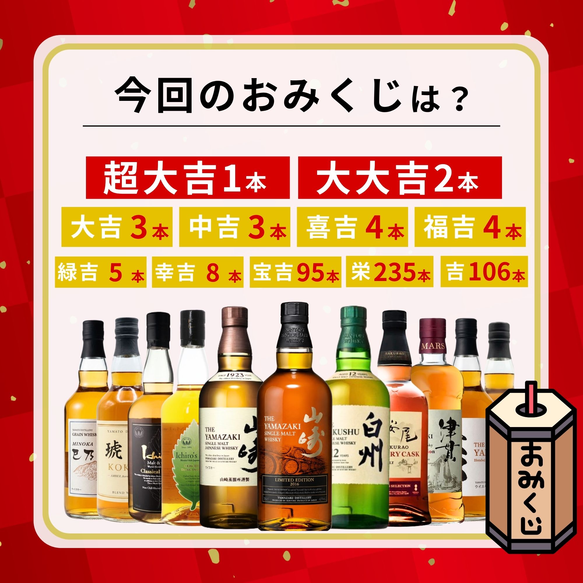 【幻酒降臨みくじ】第1弾【466口限定】ウイスキーみくじ 山崎リミテッドエディション 白州12年 イチローズ 津貫 山崎  など 福袋 酒くじ おみくじ ウイスキー くじ 最新