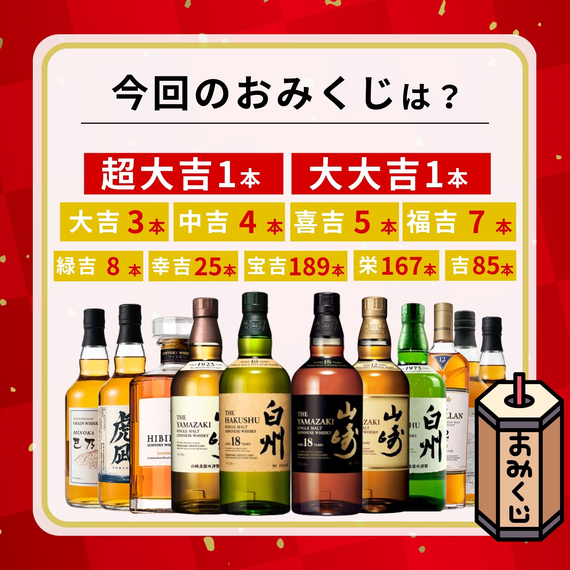 《予約販売開始》【秋の大収穫みくじ 11/18～11/20発送】【495口限定】山崎18年 白州18年  響 マッカラン など 福袋 酒くじ おみくじ ウイスキー くじ 最新