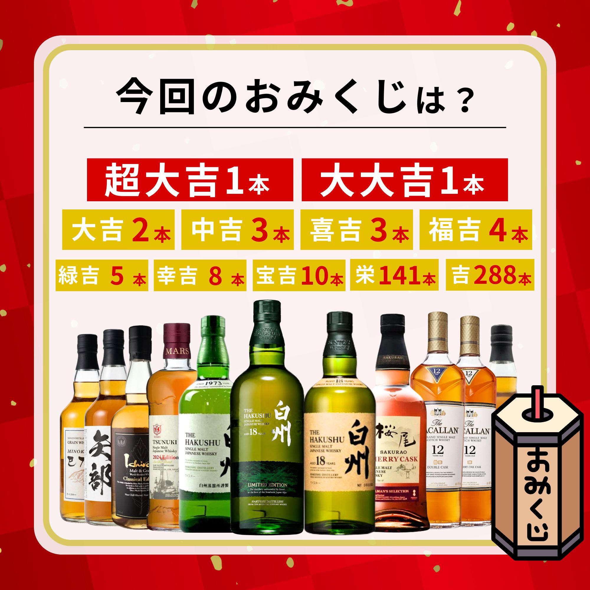 ＼7/28販売開始／【真夏の爆運みくじ 第1弾】【466口限定】 白州18年リミテッドエディション 桜尾 津貫 マッカラン イチローズ  など 福袋 酒くじ おみくじ ウイスキー くじ 最新