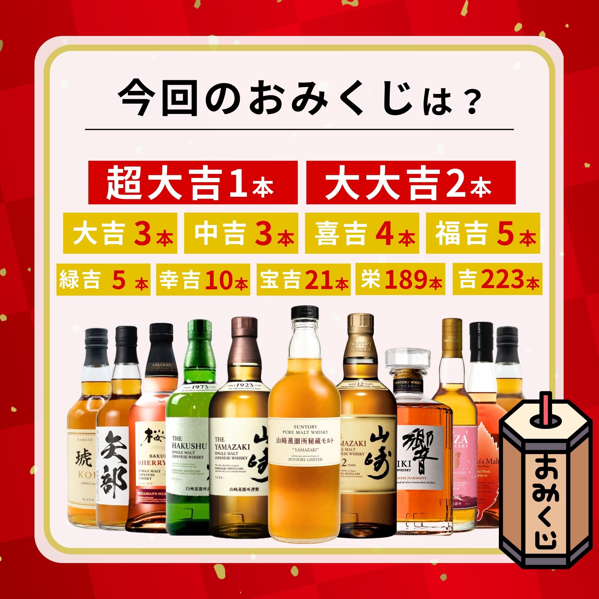《予約販売開始》【伝説の豪運みくじ】9/16～9/18発送【466口限定】 山崎蒸溜所秘蔵モルト 山崎 白州 響 桜尾 YUZA イチローズ など 福袋 酒くじ おみくじ ウイスキー くじ 最新
